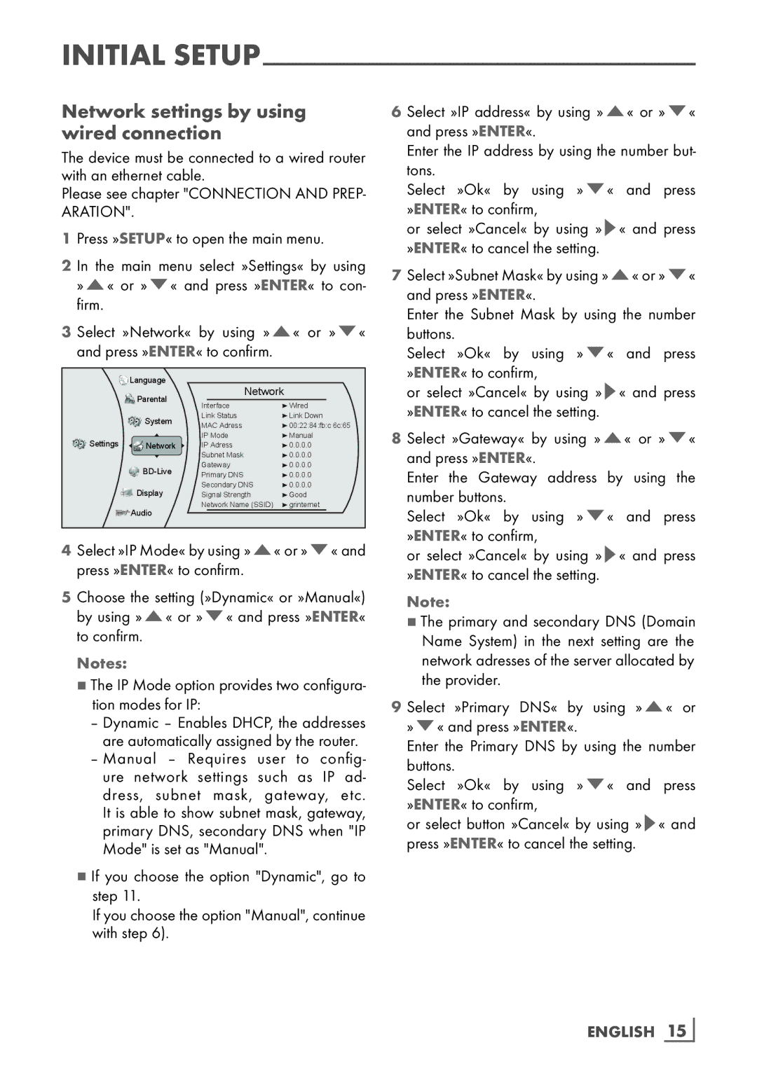 Grundig GBP 7000 3D manual Network settings by using wired connection, English 15­ 