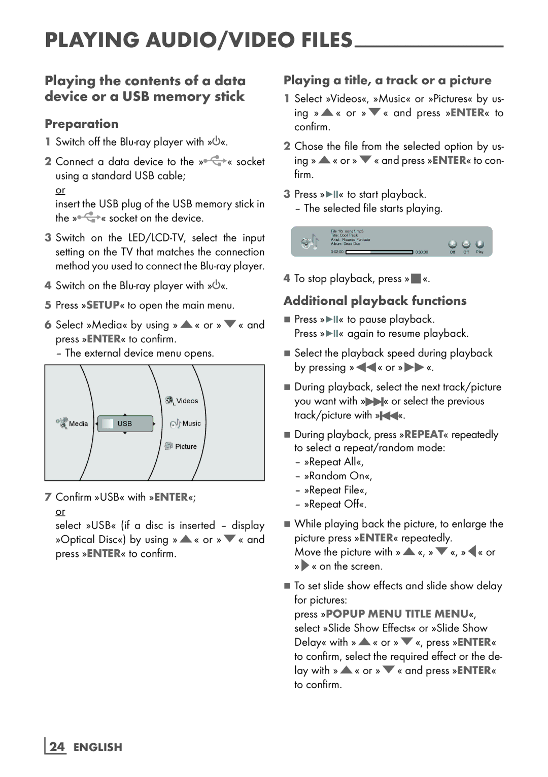 Grundig GBP 7000 3D manual Playing the contents of a data device or a USB memory stick 