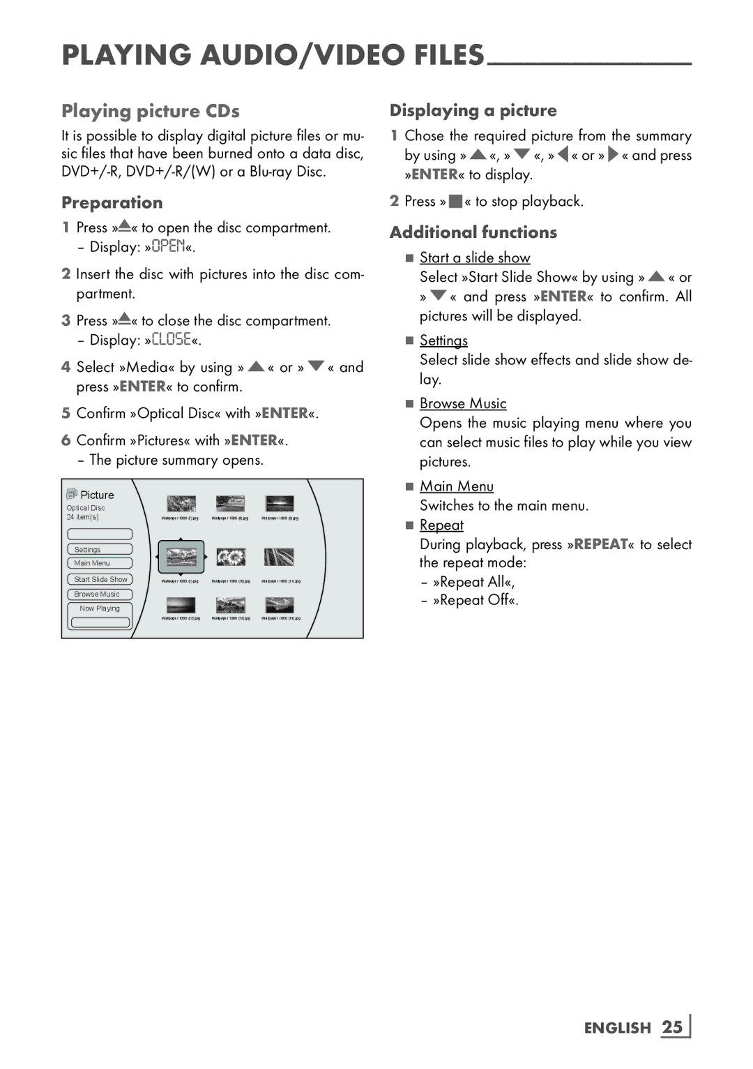 Grundig GBP 7000 3D manual Displaying a picture, Additional functions, English 25­ 