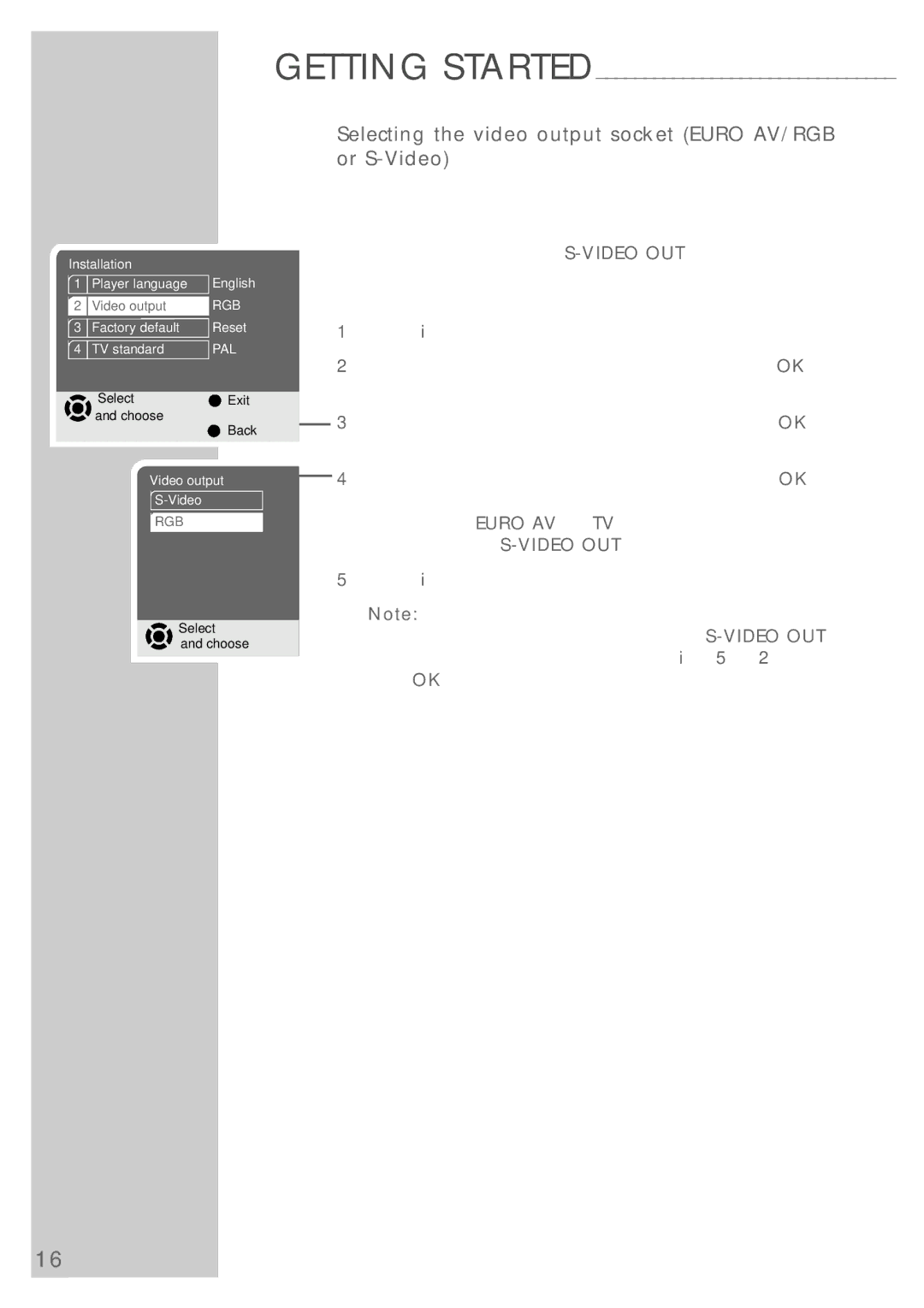 Grundig GDP 9550 manual Selecting the video output socket Euro AV/RGB or S-Video 