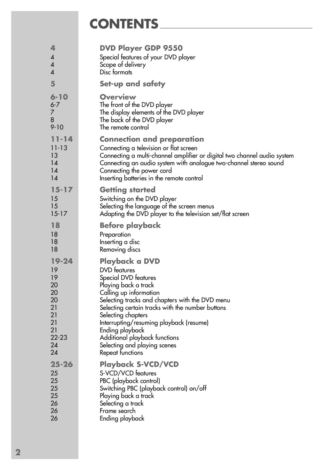 Grundig GDP 9550 DVD Player GDP, Set-up and safety Overview, Connection and preparation, Getting started, Before playback 