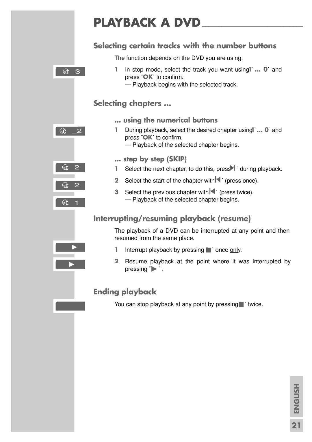 Grundig GDP 9550 manual Selecting certain tracks with the number buttons, Selecting chapters, Ending playback 