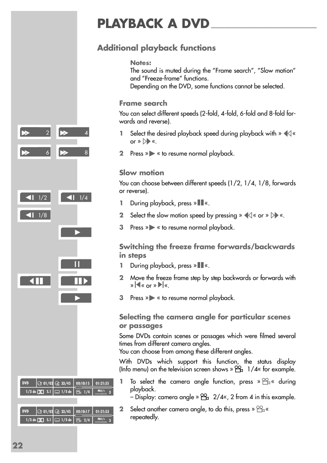 Grundig GDP 9550 manual Additional playback functions, Frame search, Slow motion 