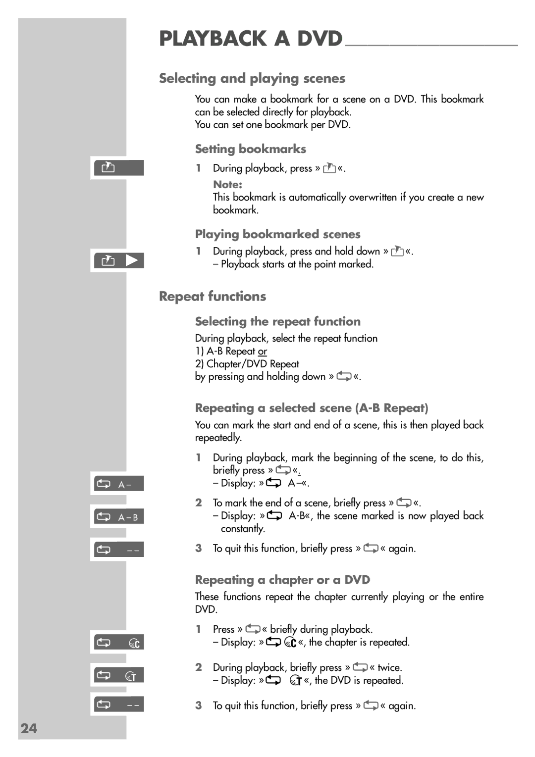 Grundig GDP 9550 manual Selecting and playing scenes, Repeat functions 