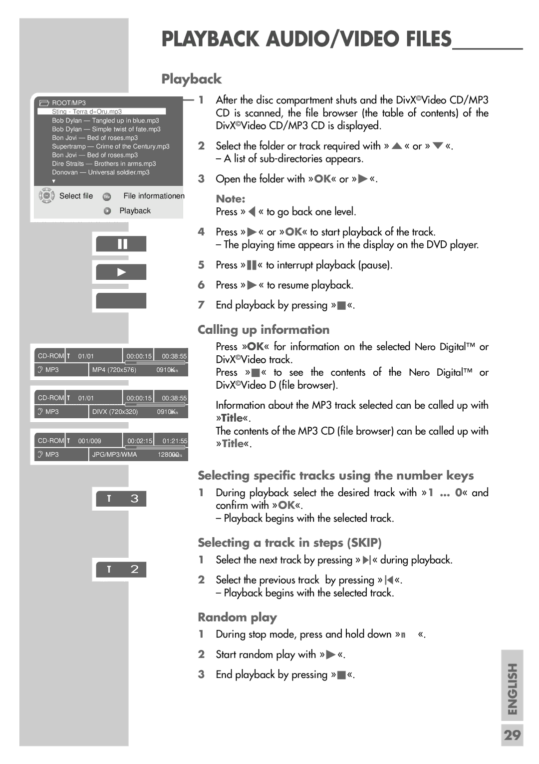 Grundig GDP 9550 manual Selecting a track in steps Skip, Random play, » Title« 