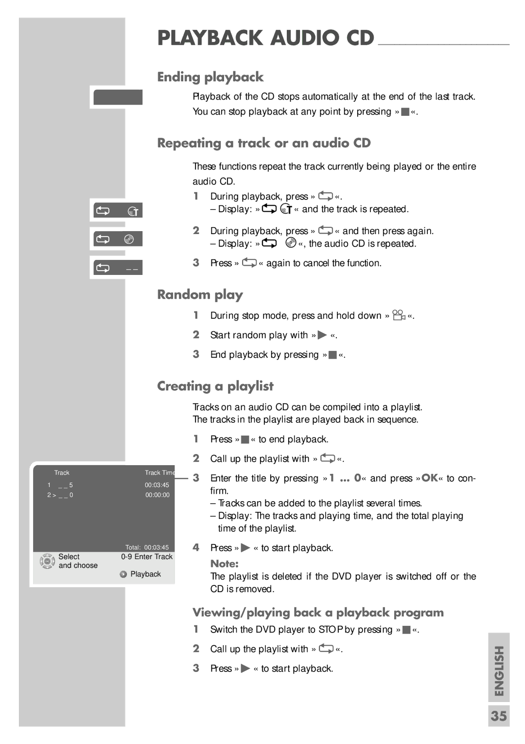 Grundig GDP 9550 manual Random play, Ending playback, Viewing/playing back a playback program 