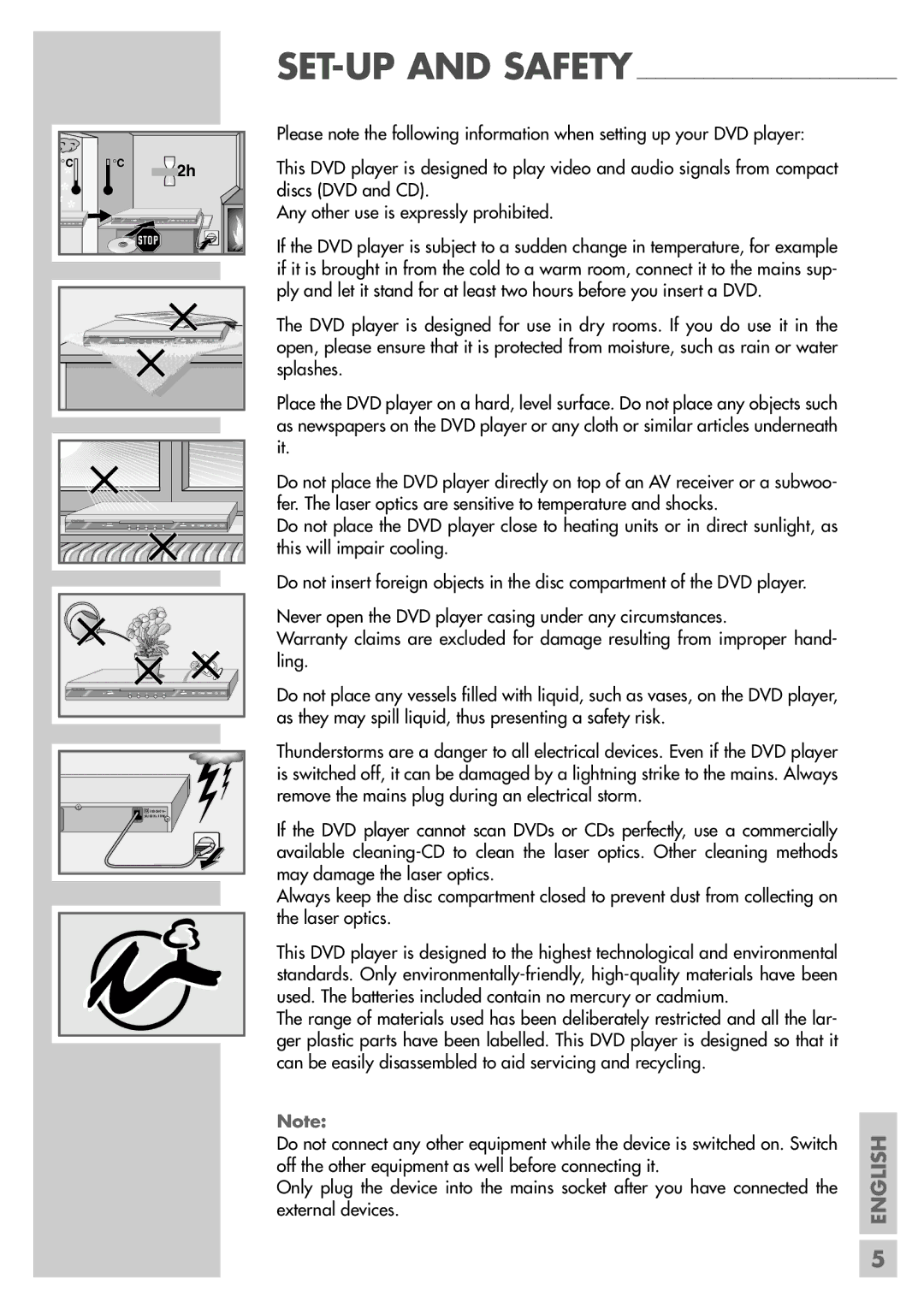 Grundig GDP 9550 manual SET-UP and Safety 