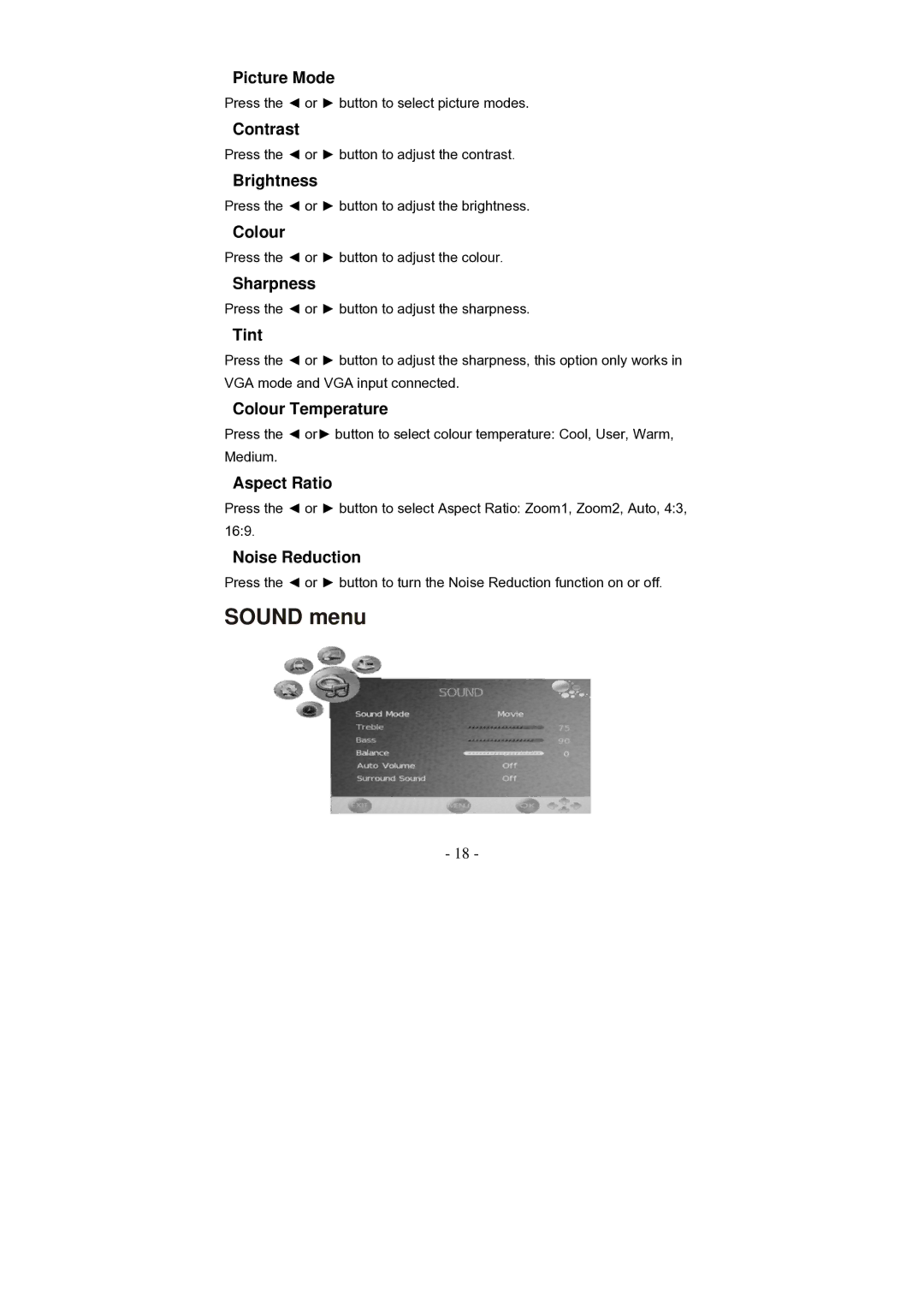 Grundig GLCD2206HDVW, GLCD1906HDVW manual Sound menu 