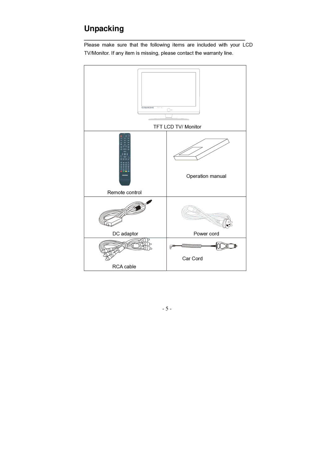 Grundig GLCD2206HDVW, GLCD1906HDVW manual Unpacking 