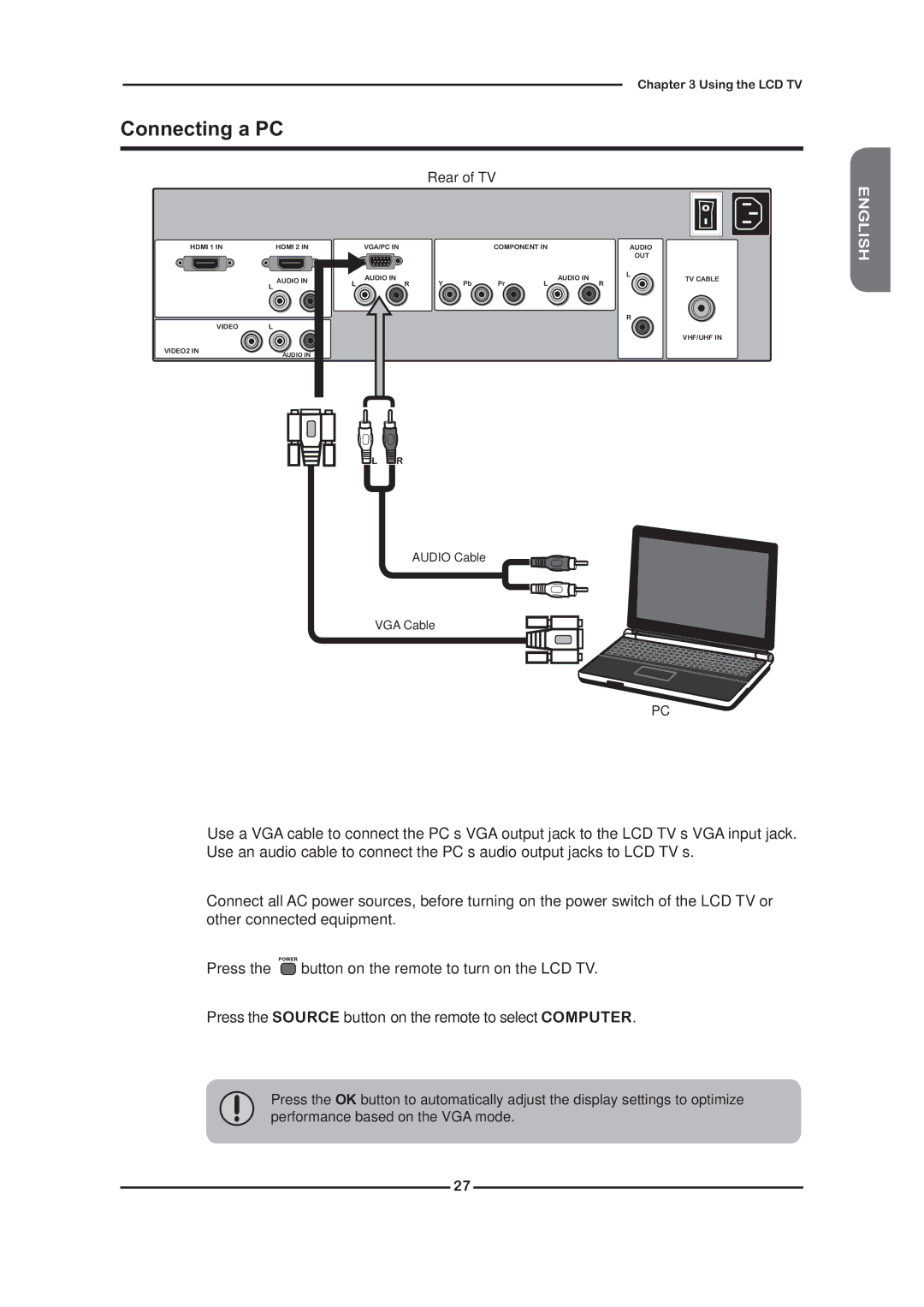 Grundig GLCD4001, GLCD3201 manual Connecting a PC 