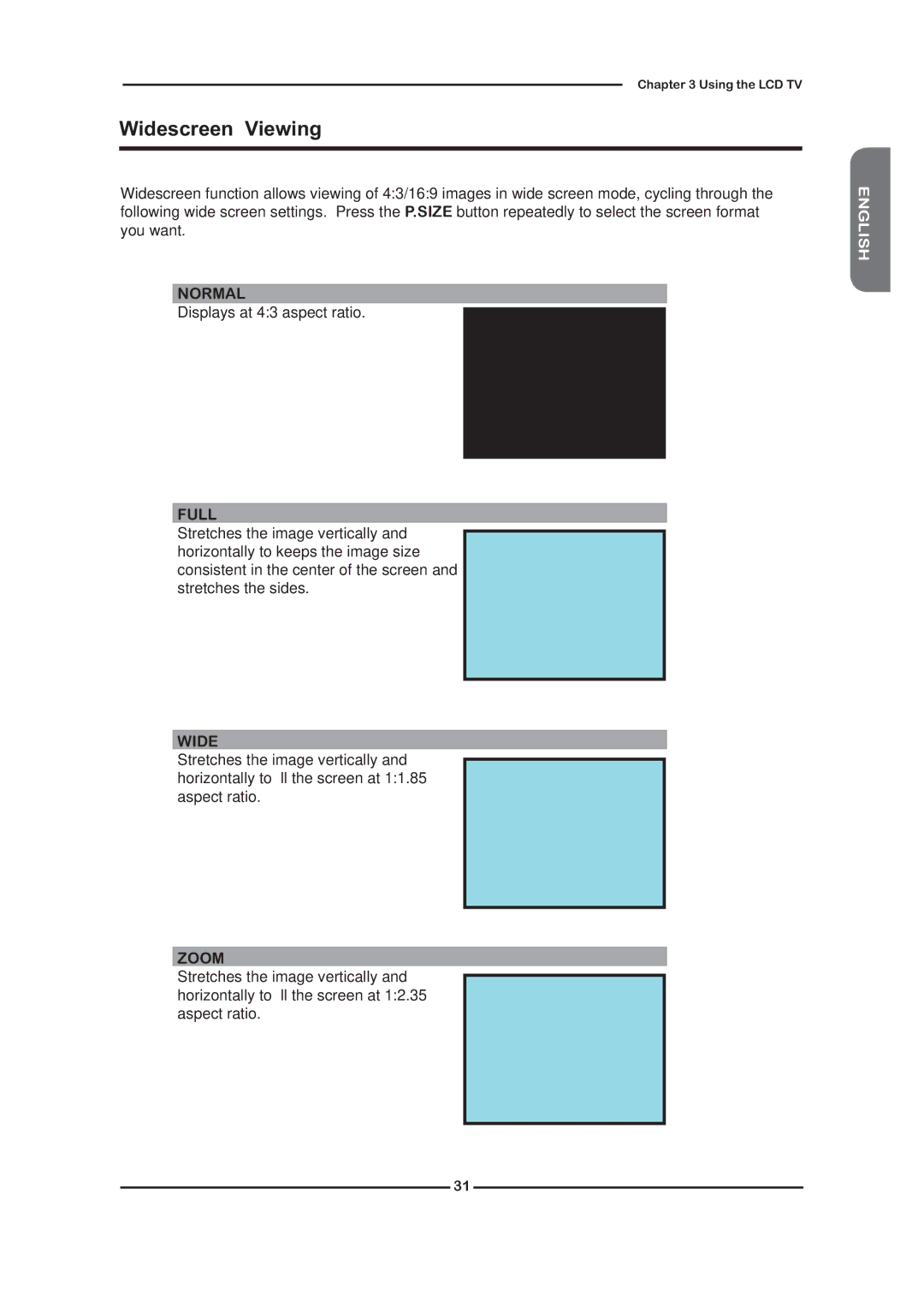 Grundig GLCD4001, GLCD3201 manual Widescreen Viewing, Displays at 43 aspect ratio 