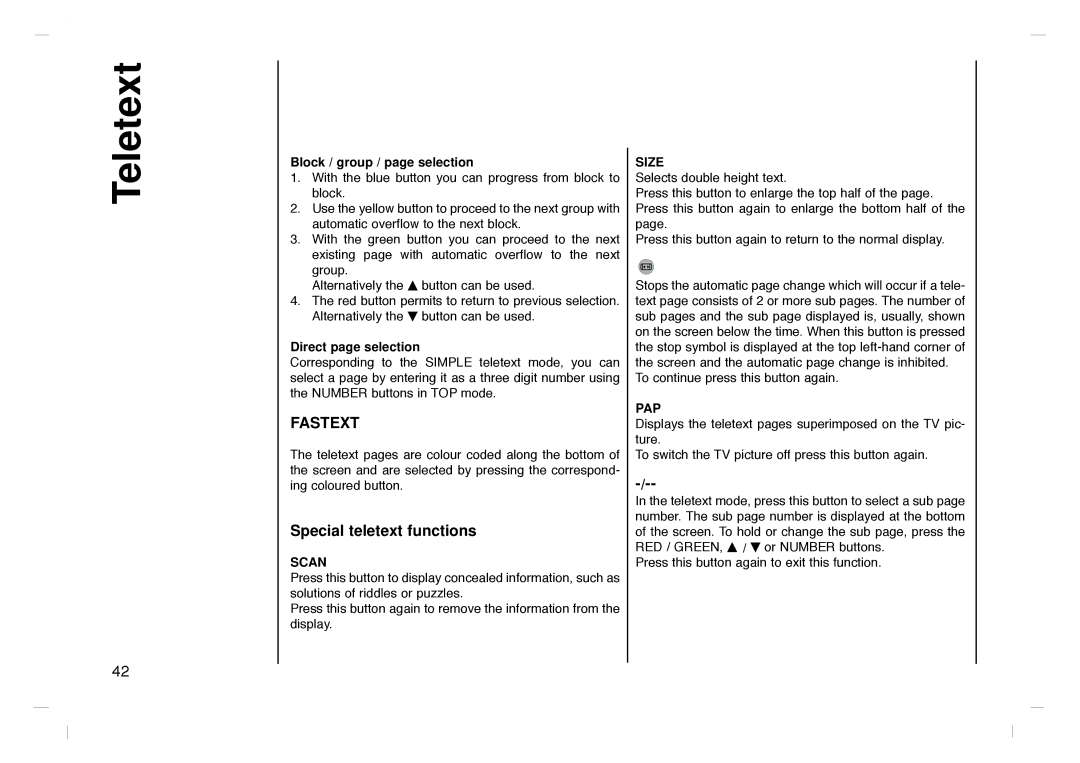Grundig GLCD4000HD, GLCD4600HD manual Special teletext functions, Block / group / page selection, Direct page selection 