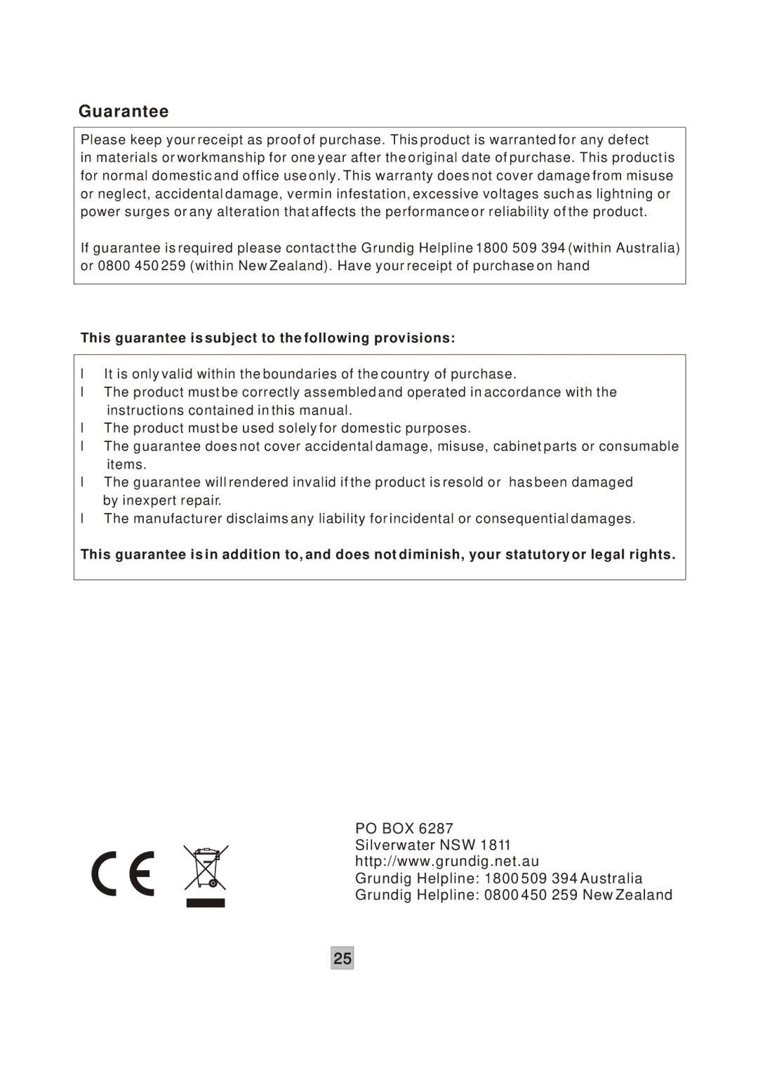 Grundig GPVR1250 instruction manual Guarantee 