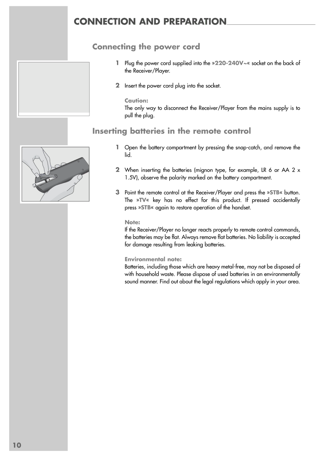 Grundig GRP6000 manual Connection and Preparation, Connecting the power cord 