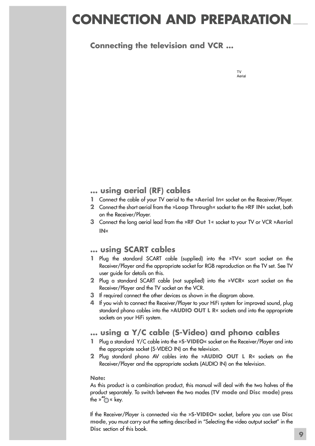 Grundig GRP6000 manual Connection and Preparation, Connecting the television and VCR …, … using aerial RF cables 