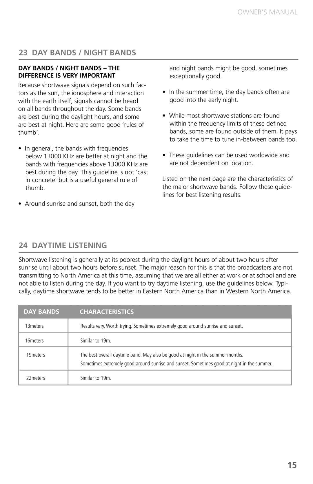 Grundig GS350DL owner manual Daytime Listening, DAY Bands / Night Bands the Difference is Very Important 