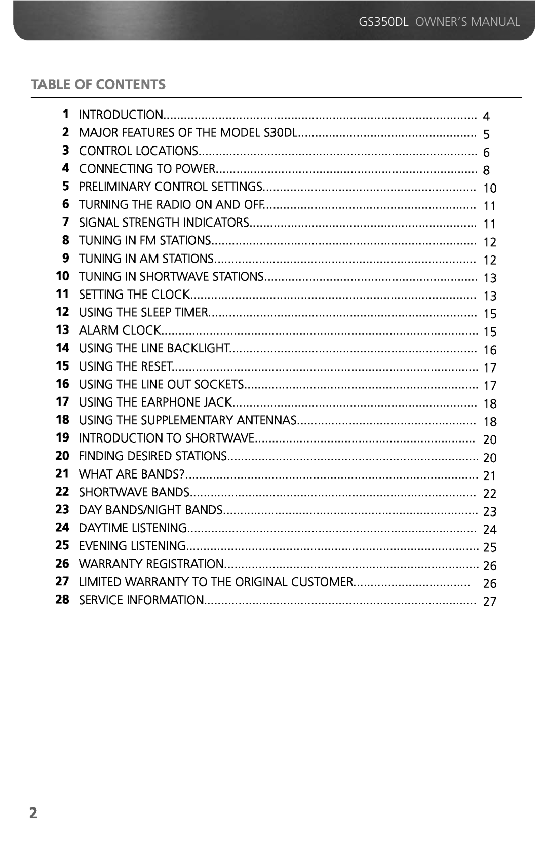 Grundig GS350DL owner manual Table Of Contents 