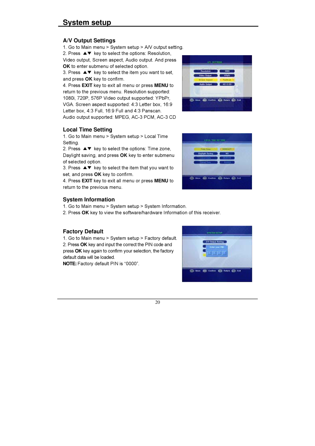 Grundig GSTB3103HD manual System setup, Output Settings 