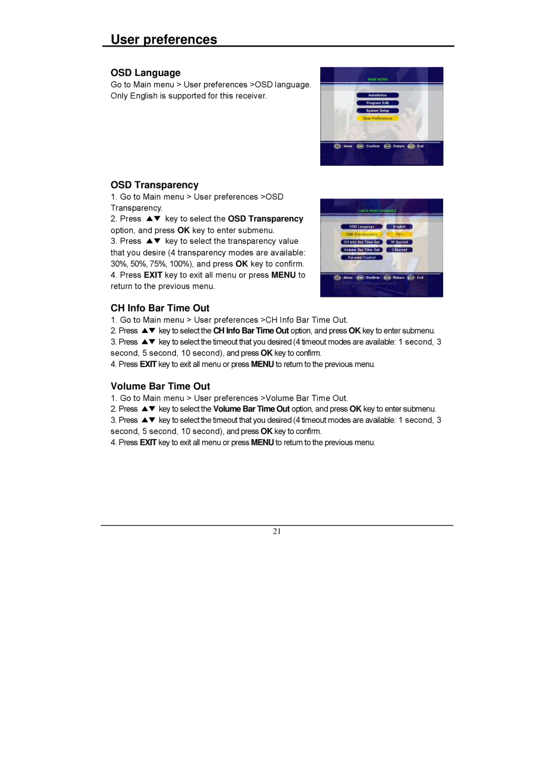 Grundig GSTB3103HD manual User preferences, OSD Language 