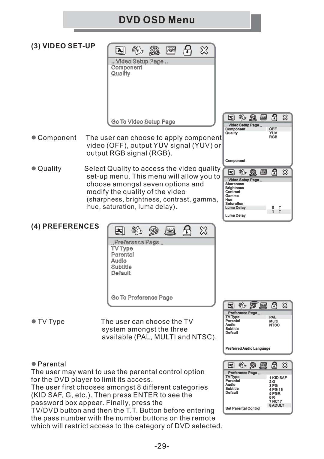 Grundig GULCD15S/DVD instruction manual Video SET-UP 