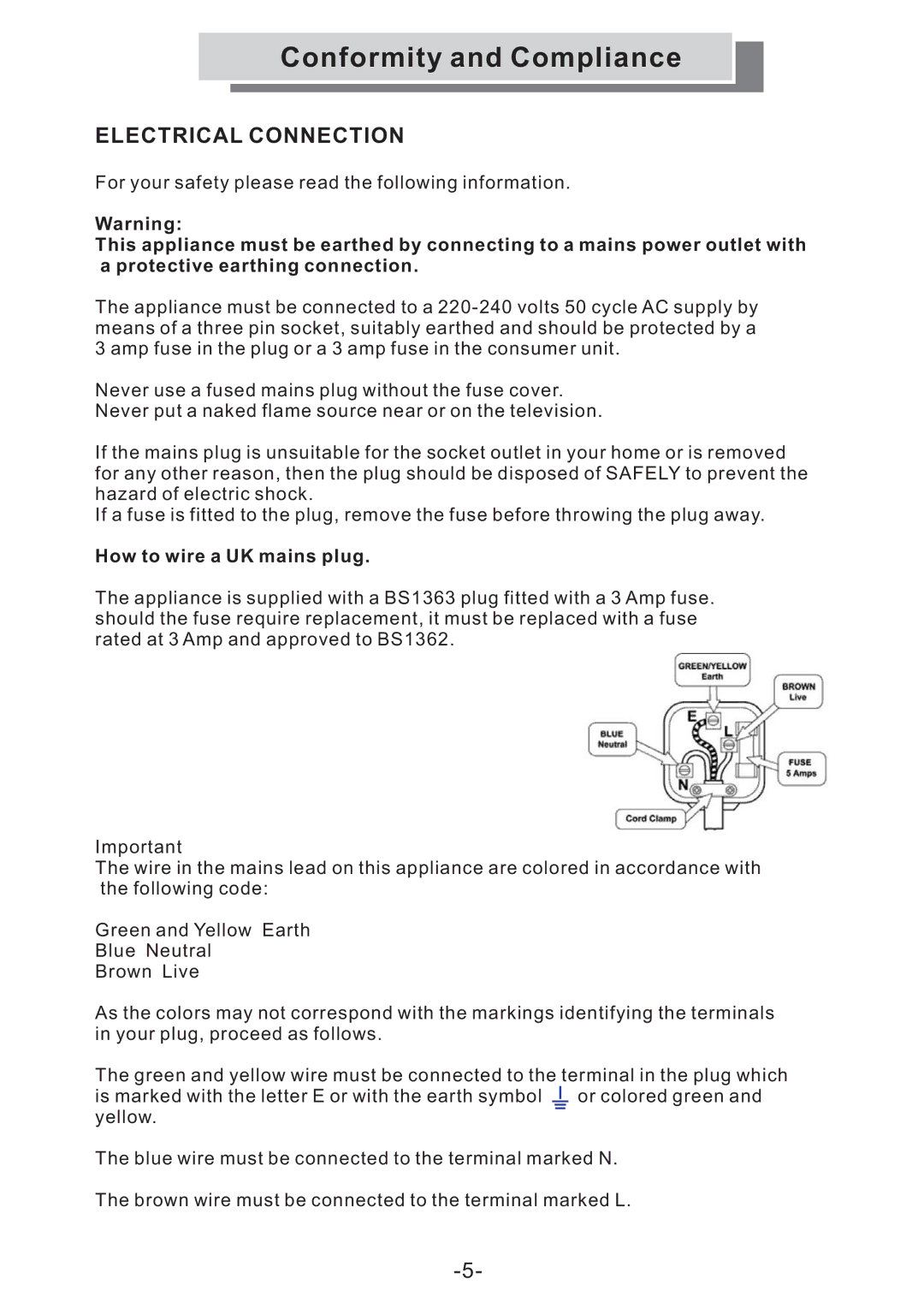 Grundig GULCD15S/DVD instruction manual Conformity and Compliance, Electrical Connection 