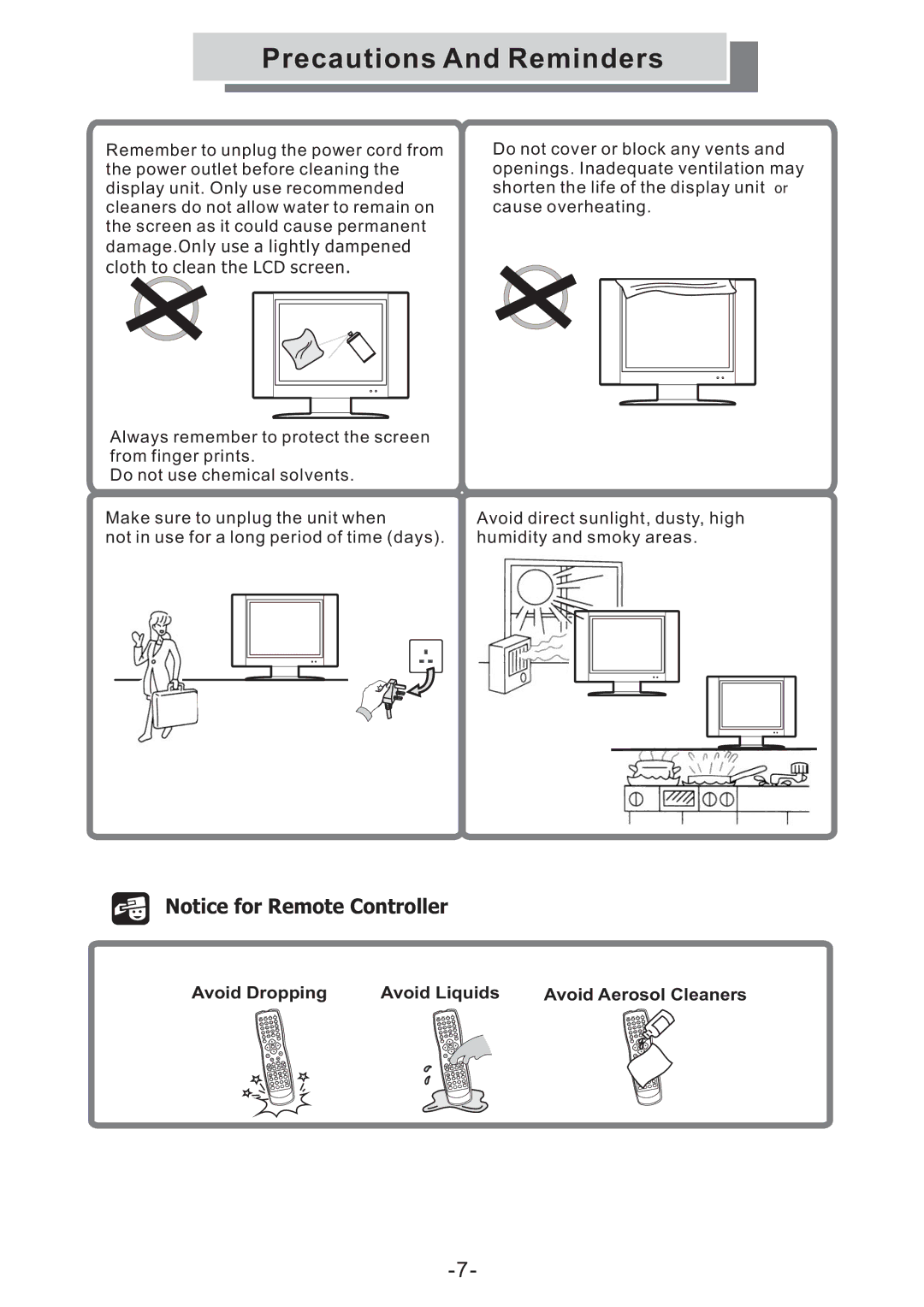 Grundig GULCD15S/DVD instruction manual Avoid Dropping Avoid Liquids Avoid Aerosol Cleaners 