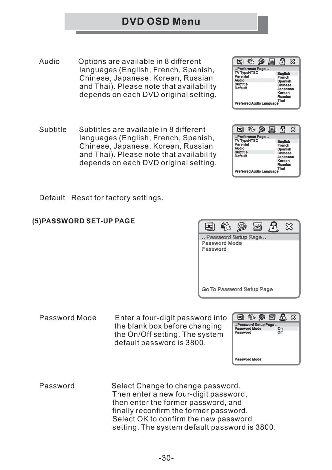 Grundig GULCD20S/DVD manual Default Reset for factory settings 