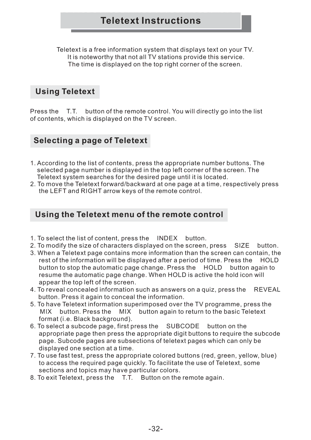 Grundig GULCD20S/DVD manual Teletext Instructions, Using Teletext 