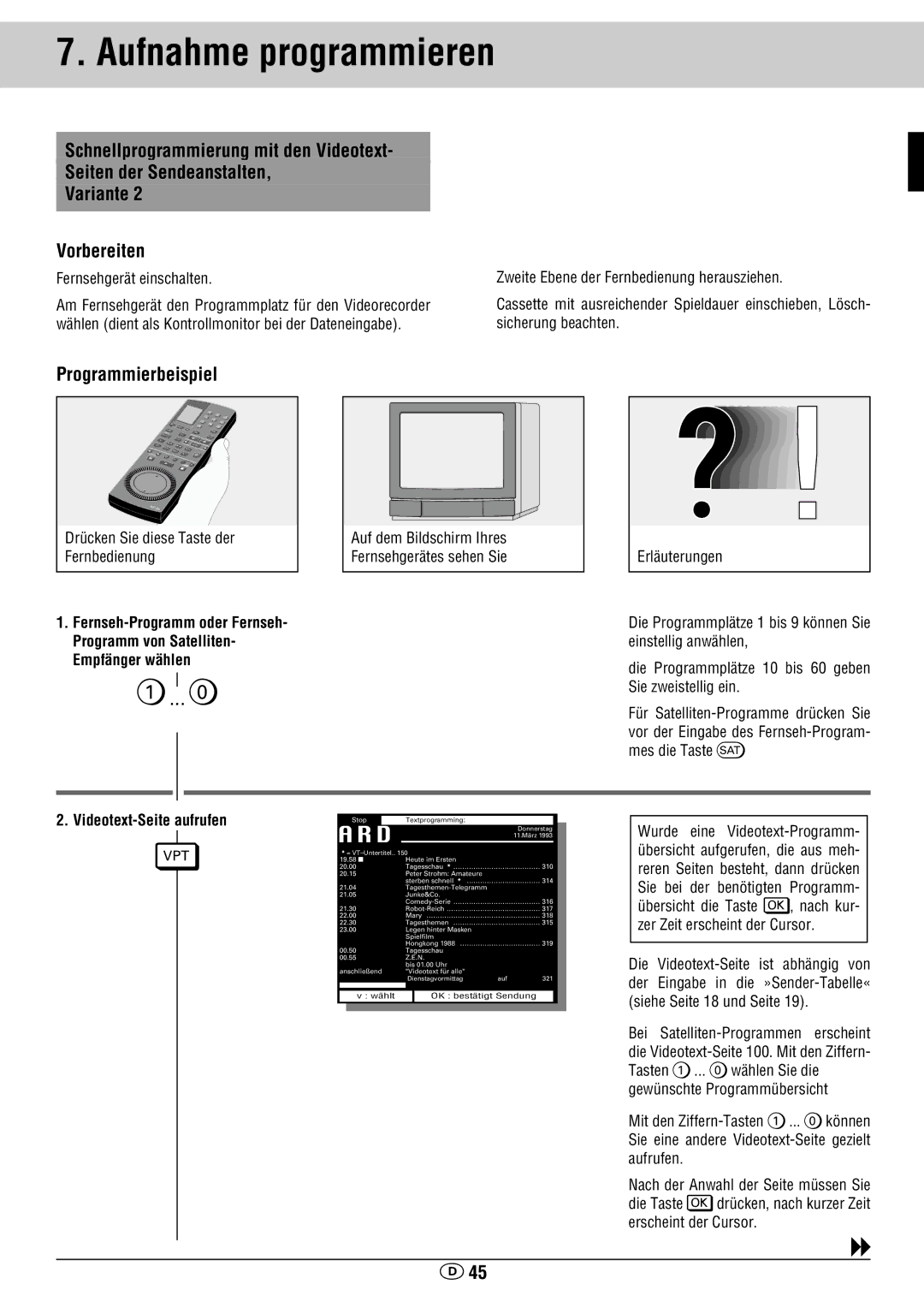 Grundig GV 460 VPT manual Programmierbeispiel, Videotext-Seite aufrufen 