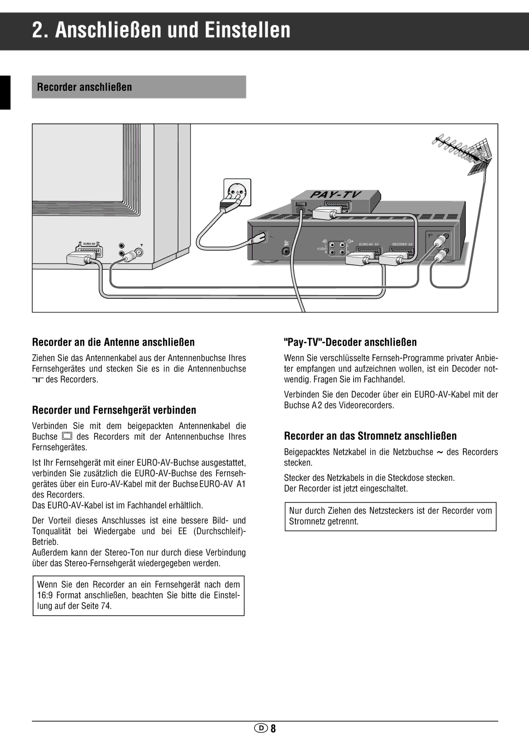 Grundig GV 460 VPT manual Anschließen und Einstellen 