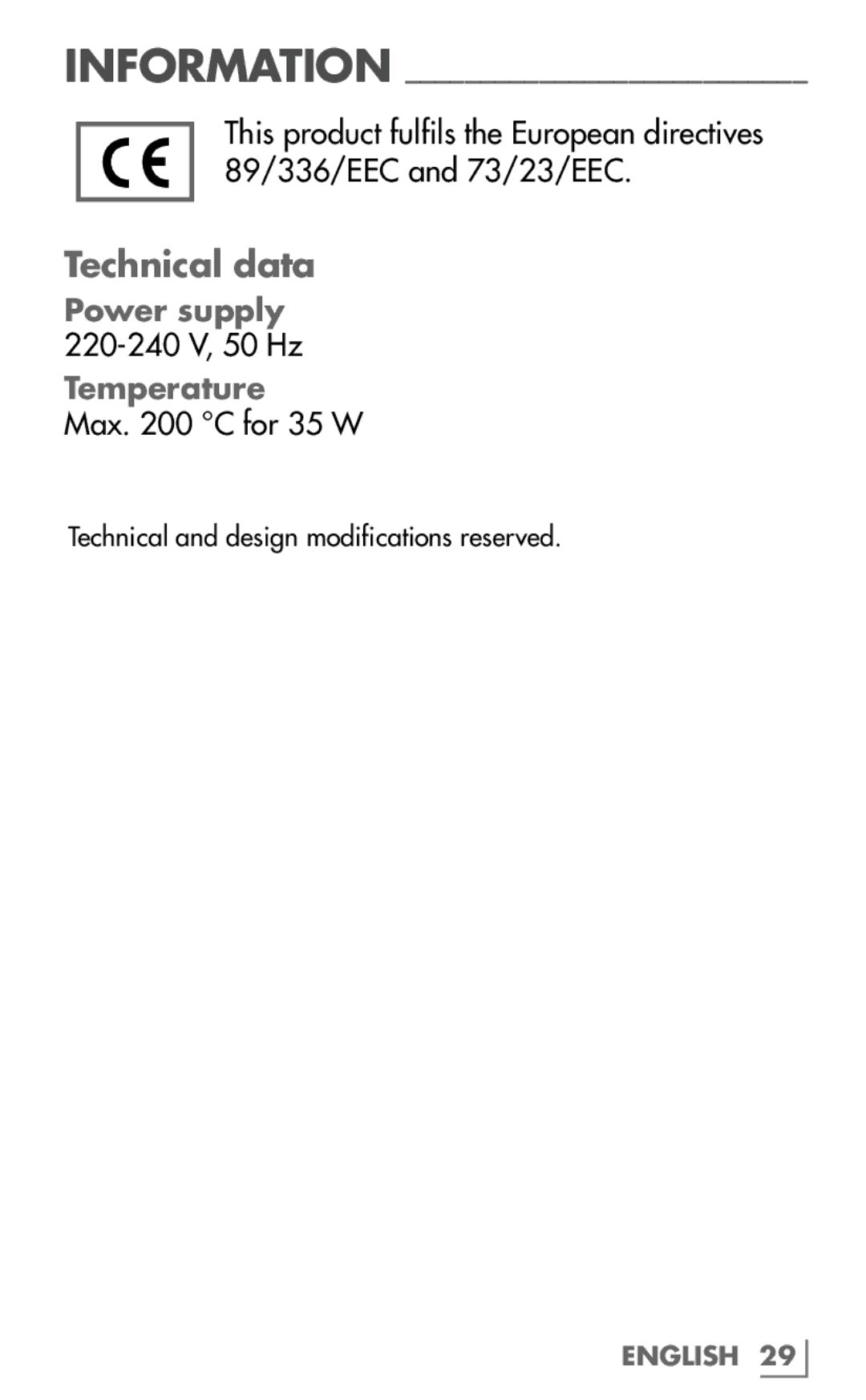 Grundig HS 7630 manual Technical data 