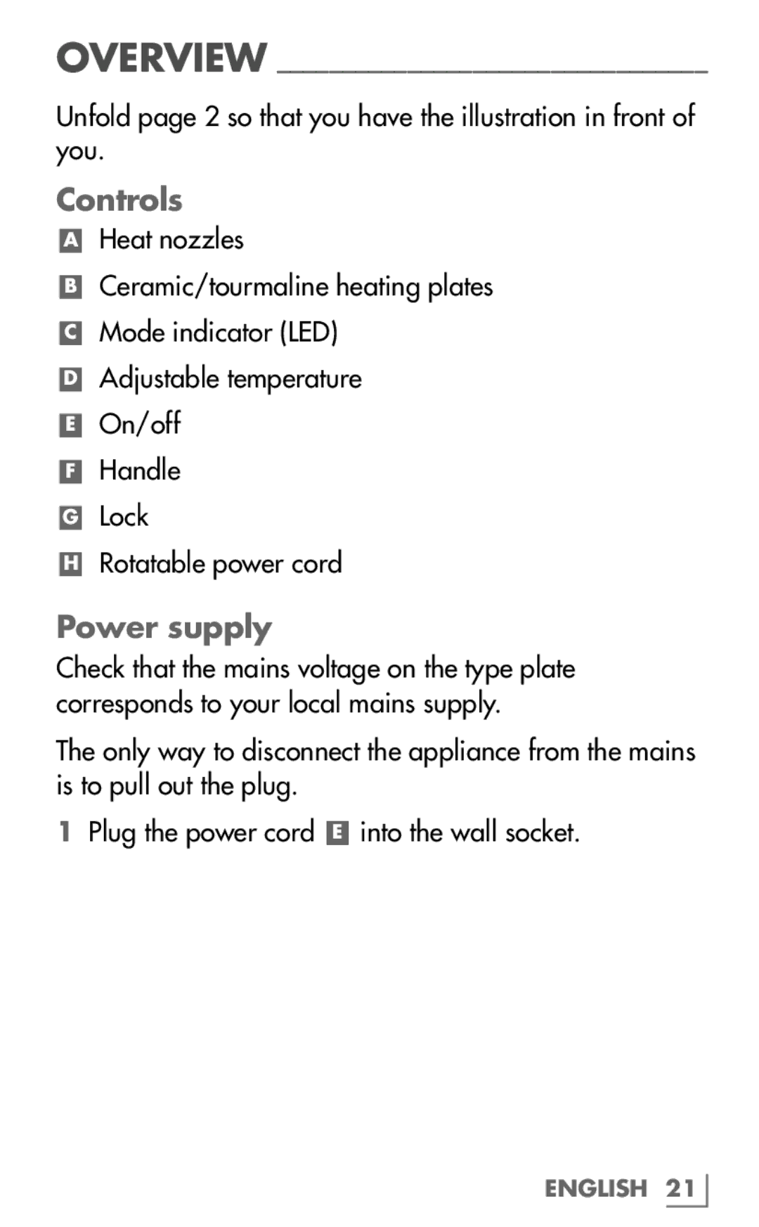 Grundig HS 7630 manual Controls, Power supply 