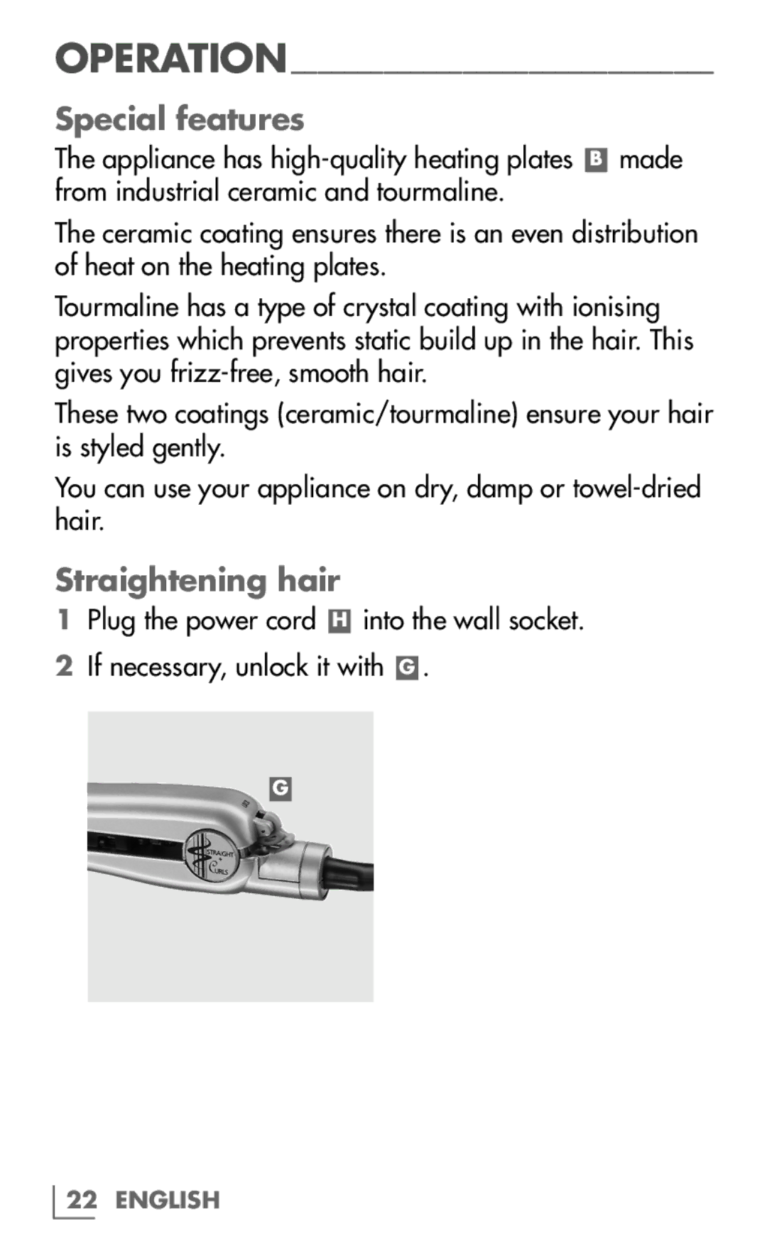 Grundig HS 7630 manual Special features, Straightening hair 