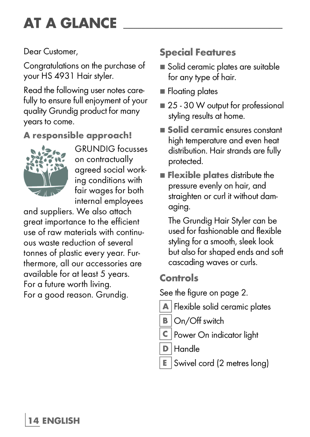 Grundig HS4931 manual AT a Glance, Special Features, Controls 