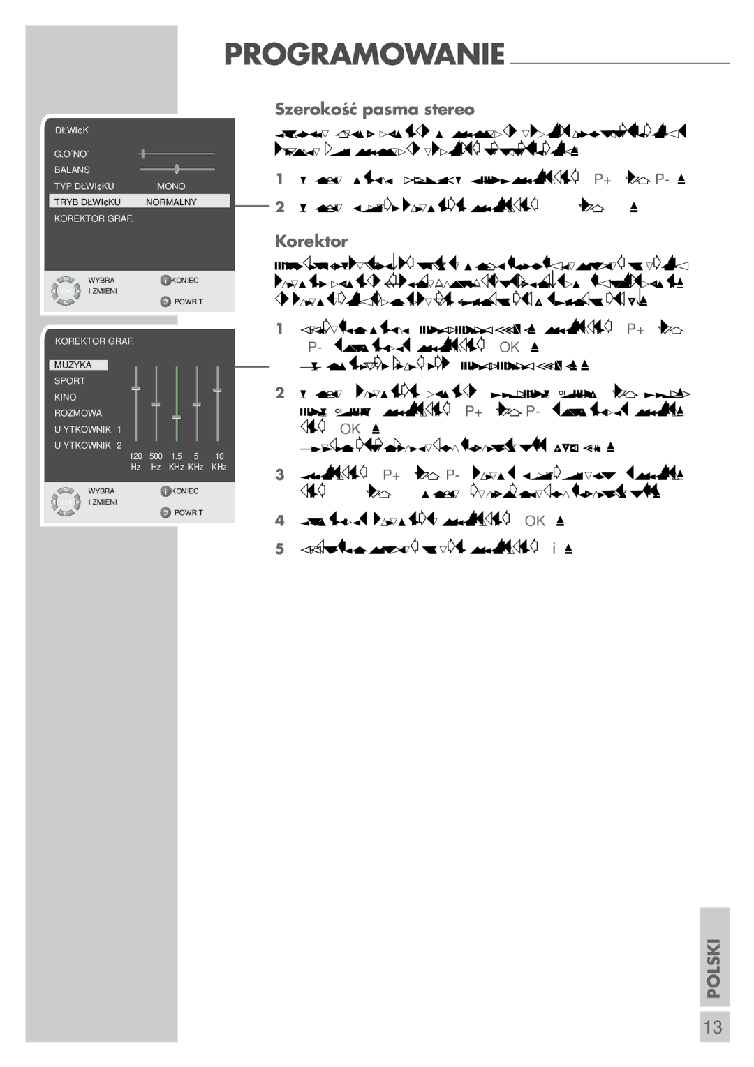 Grundig LCD 38-605 BS manual Szerokość pasma stereo, Korektor 