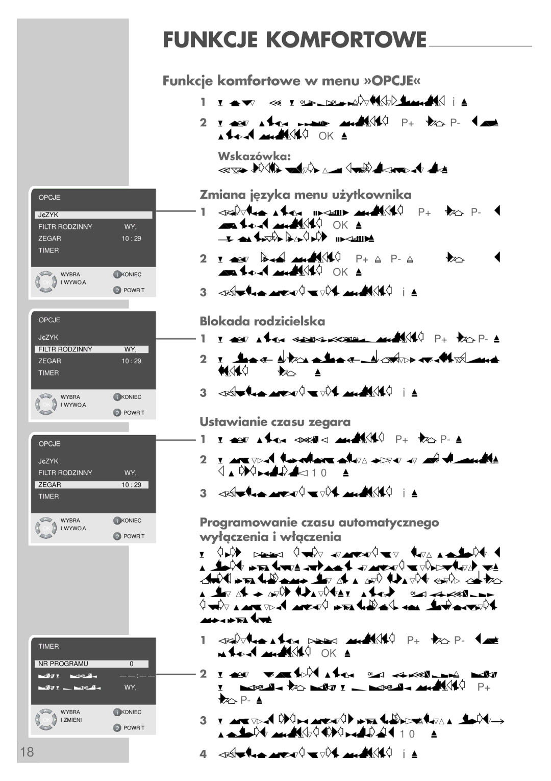 Grundig LCD 38-605 BS manual Funkcje komfortowe w menu »OPCJE«, Zmiana języka menu użytkownika, Blokada rodzicielska 