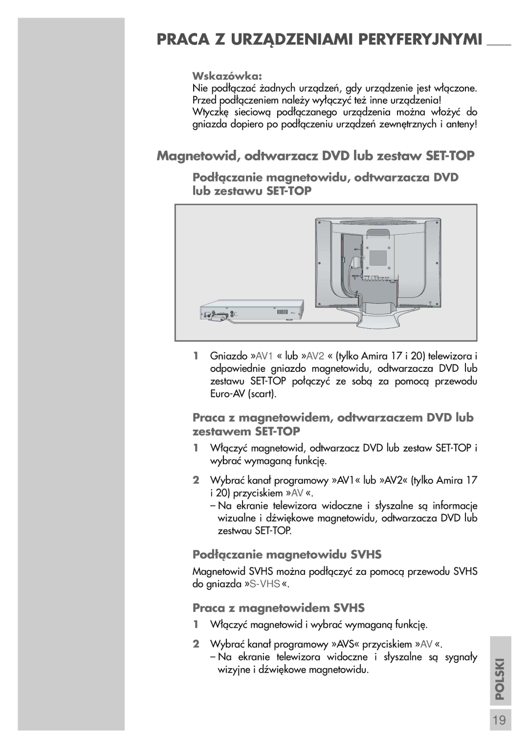 Grundig LCD 38-605 BS manual Magnetowid, odtwarzacz DVD lub zestaw SET-TOP, Podłączanie magnetowidu Svhs 