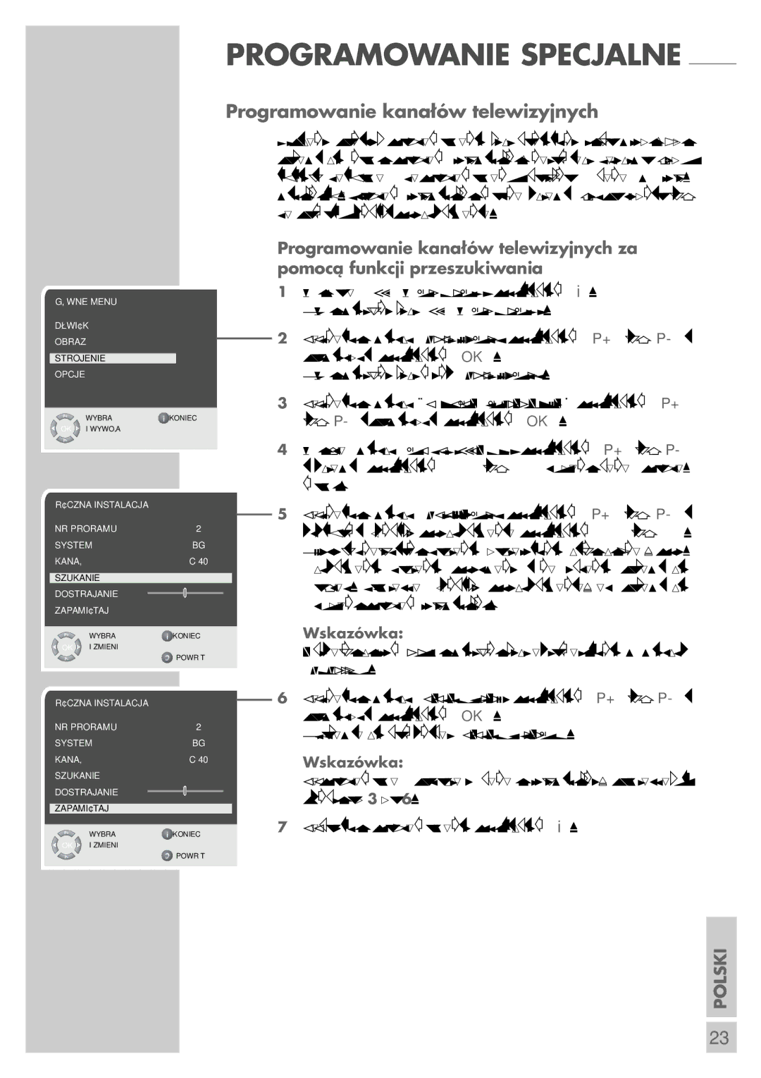 Grundig LCD 38-605 BS manual Programowanie Specjalne, Programowanie kanałów telewizyjnych 