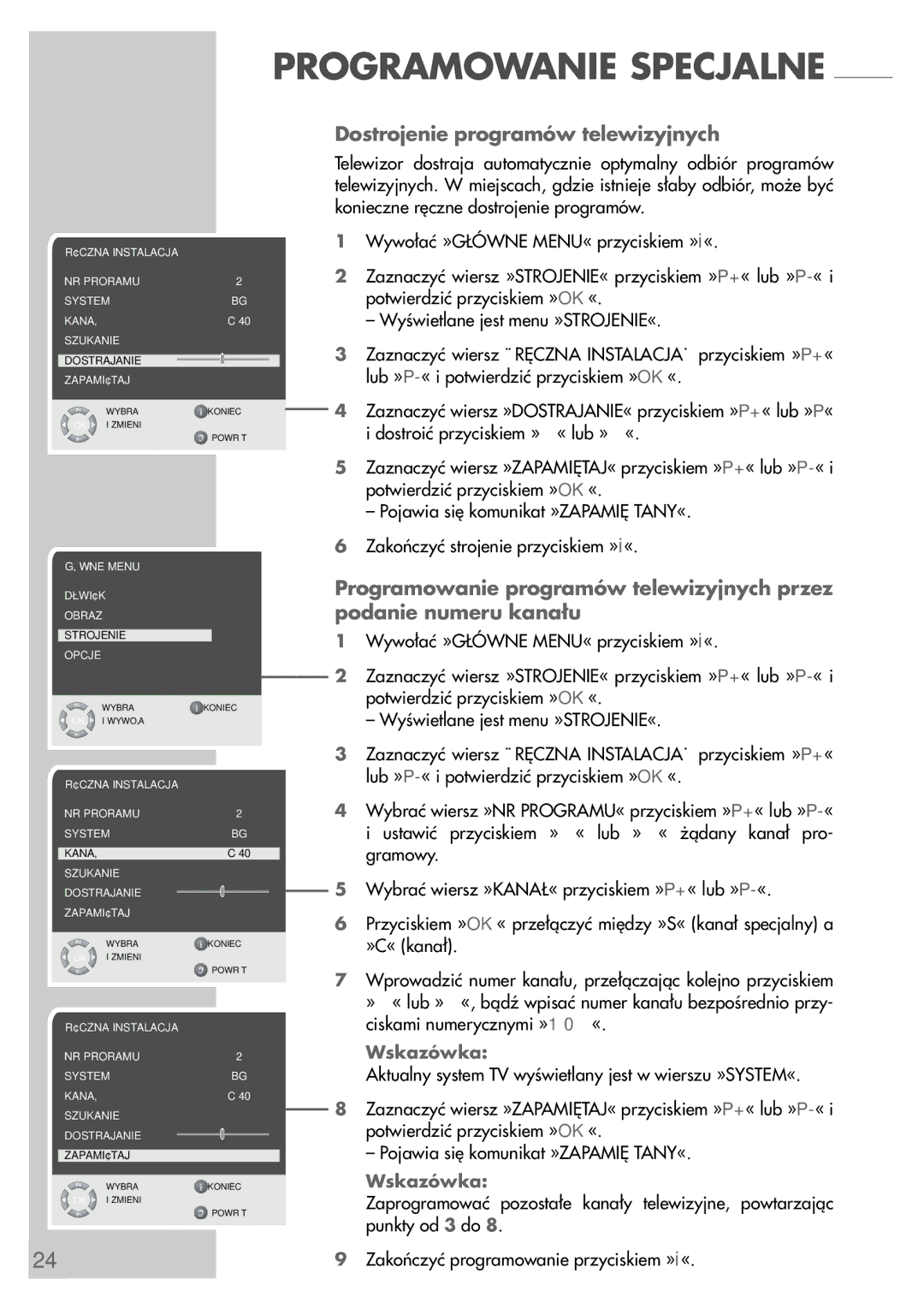 Grundig LCD 38-605 BS manual Dostrojenie programów telewizyjnych 