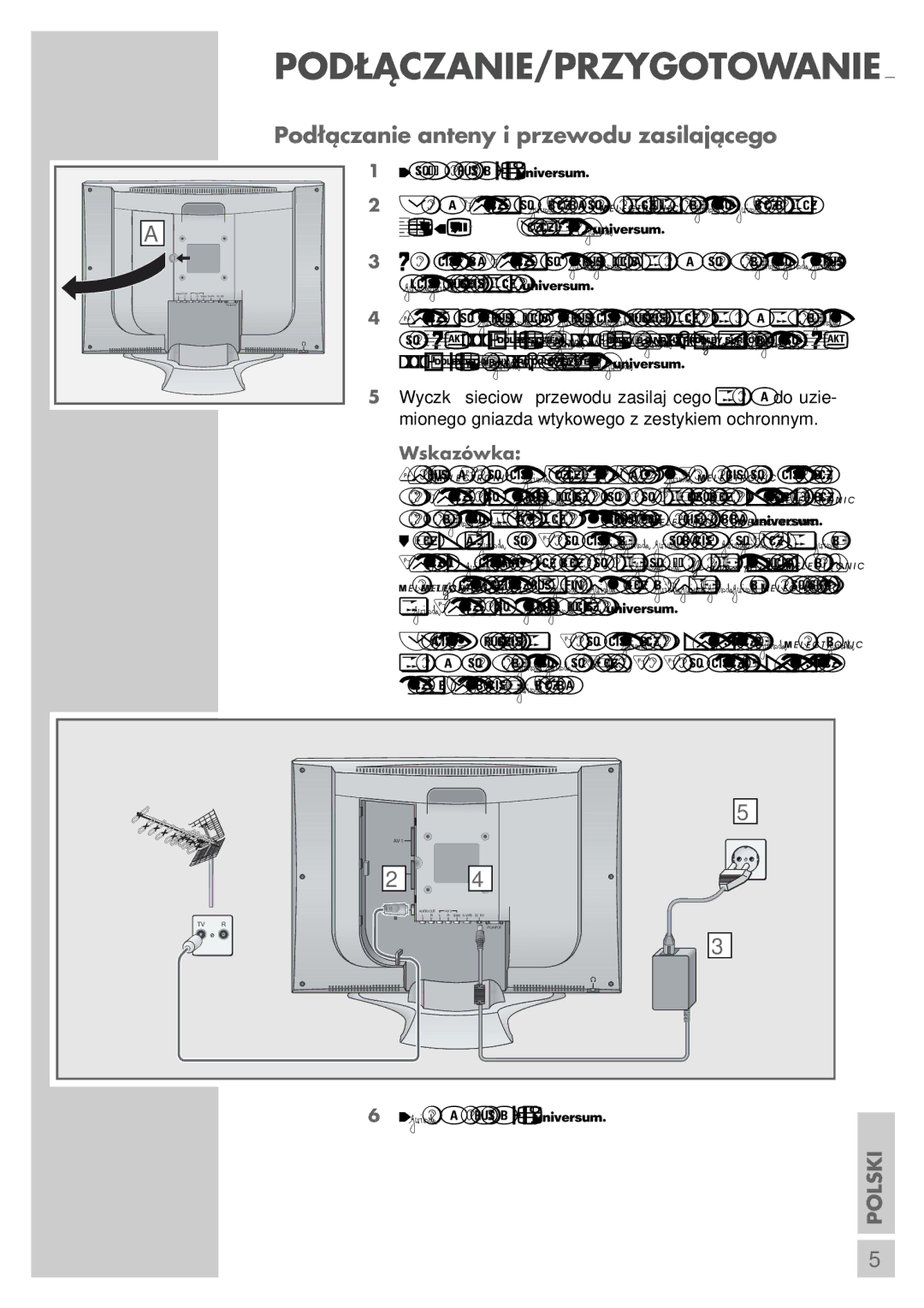 Grundig LCD 38-605 BS manual Podłączanie anteny i przewodu zasilającego, Założyć osłonę a 