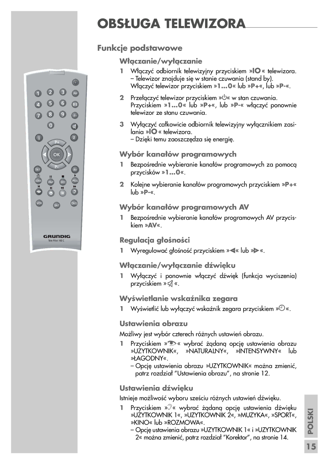 Grundig LCD 51-9622 DL manual Funkcje podstawowe 