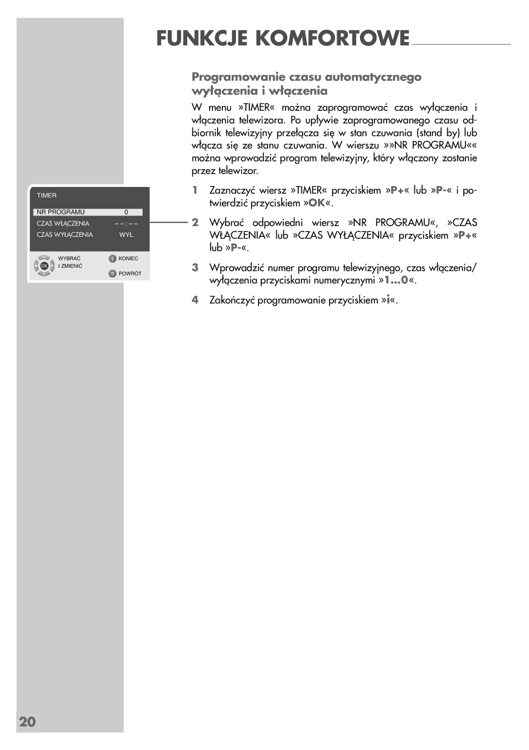 Grundig LCD 51-9622 DL manual Programowanie czasu automatycznego wyłączenia i włączenia 