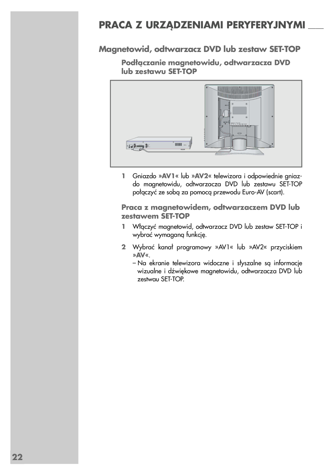 Grundig LCD 51-9622 DL manual Magnetowid, odtwarzacz DVD lub zestaw SET-TOP 