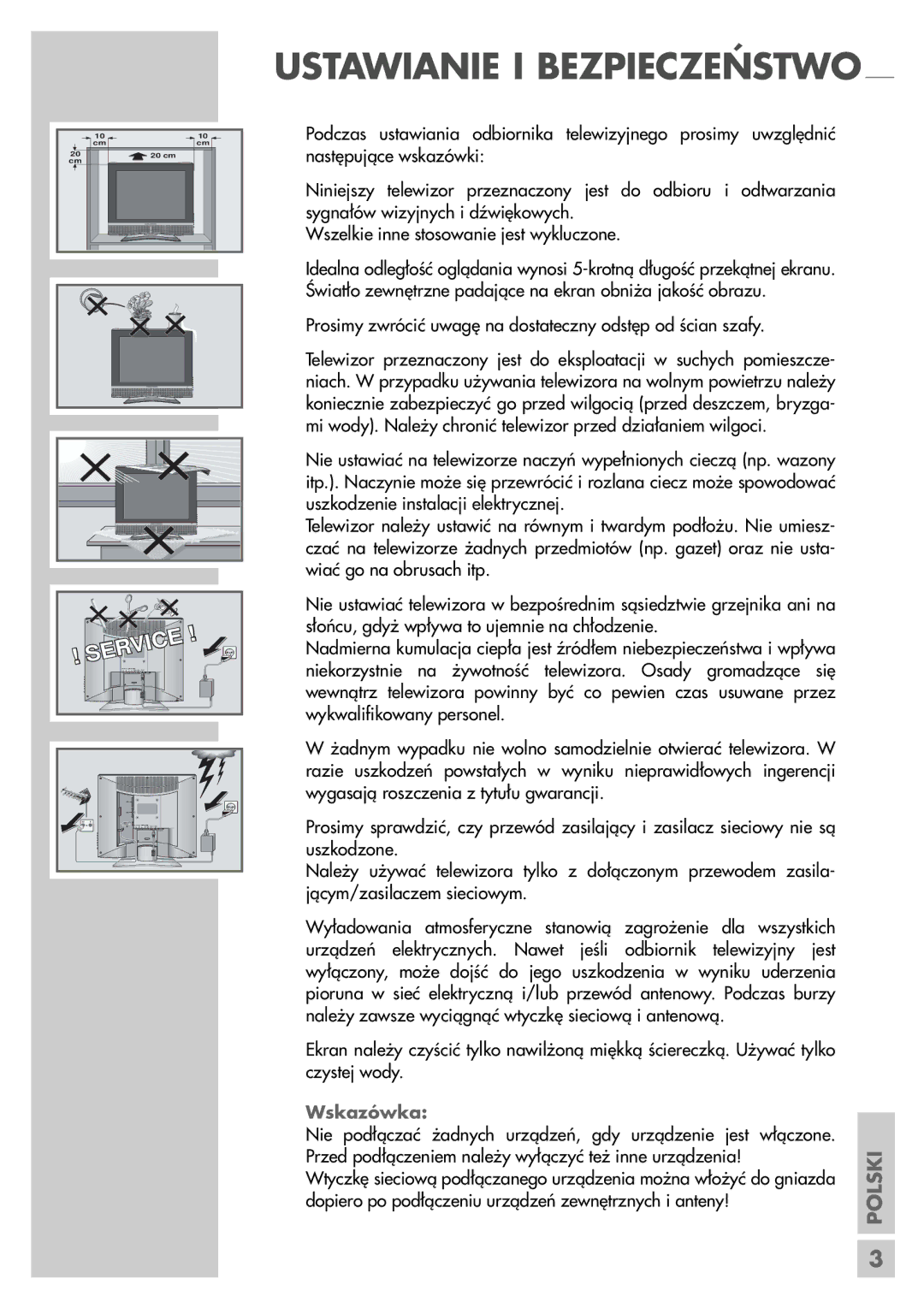 Grundig LCD 51-9622 DL manual Ustawianie I Bezpieczeństwo 