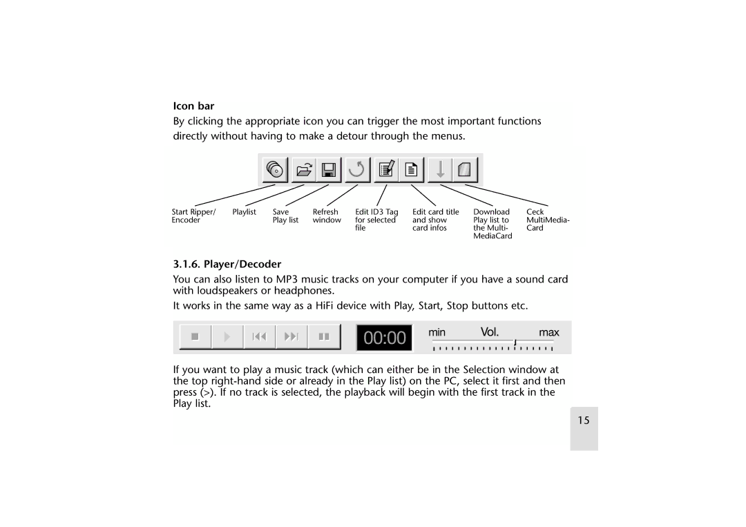 Grundig LED manual Icon bar, Player/Decoder 