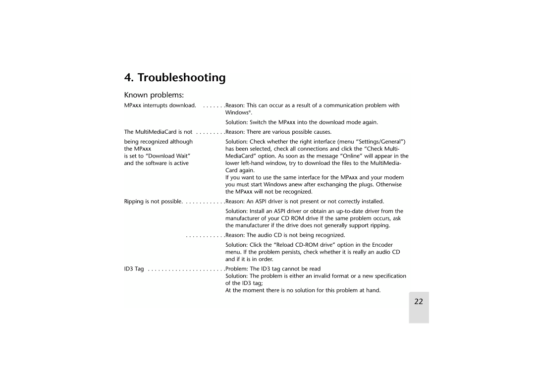 Grundig LED manual Troubleshooting, Known problems 