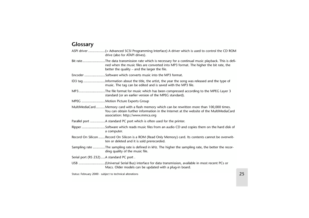 Grundig LED manual Glossary, MP3 