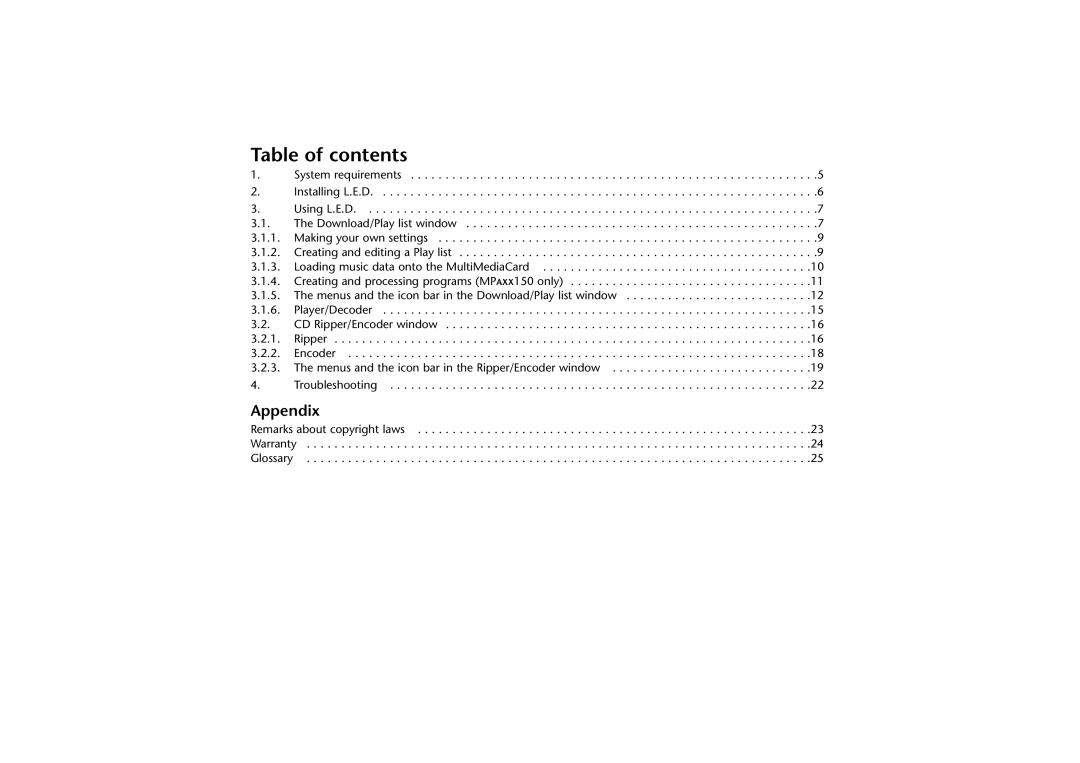Grundig LED manual Table of contents, Appendix 