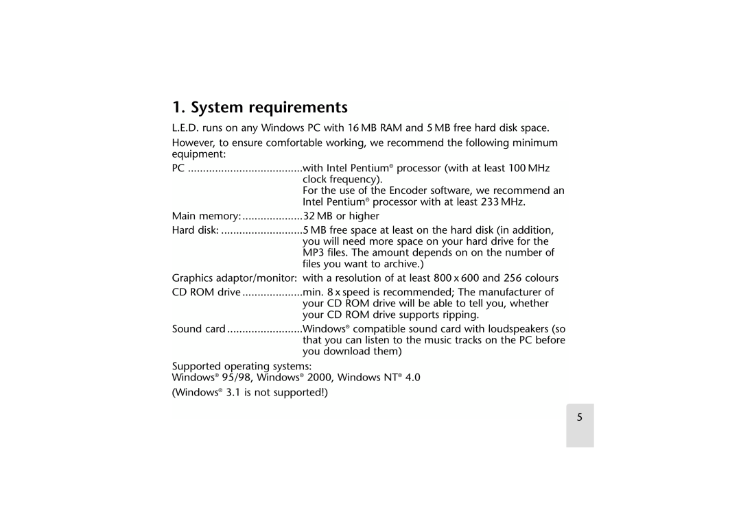 Grundig LED manual System requirements 