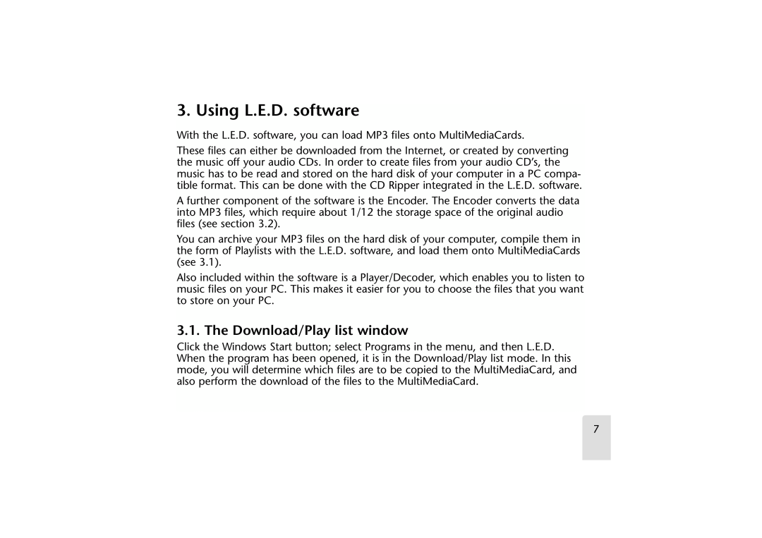 Grundig LED manual Using L.E.D. software, The Download/Play list window 